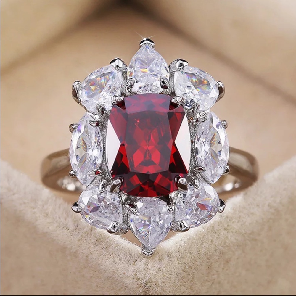 New Women’s 925 Silver Diamond Ruby Girls Ring - Picture 1 of 5